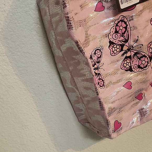 Ed Hardy Pink and Silver Butterfly Heart Tote - Picture 11 of 12